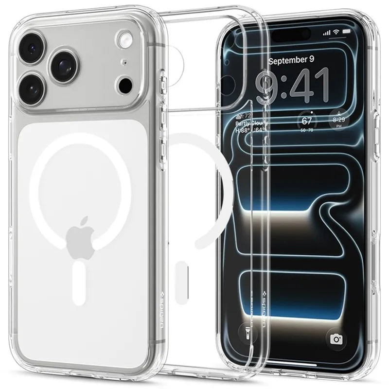 Spigen Ultra Hybrid Mag MagSafe – dėklas, skirtas iPhone 18 Pro Max / 17 Pro Max (skaidrus / baltas)
