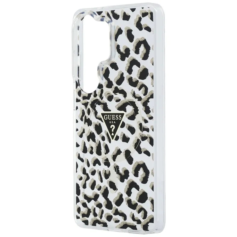 Guess IML Leopard Print Triangle MagSafe – Samsung Galaxy S26 Ultra dėklas (juodas)