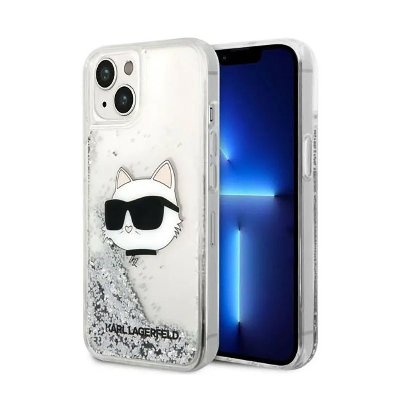Karl Lagerfeld Liquid Glitter NFT Choupette Head – dėklas iPhone 14 Plus (sidabrinis)