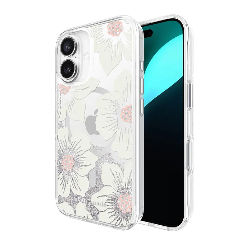 Kate Spade New York Liquid Glitter MagSafe – dėklas iPhone 16 (Hollyhock Floral)