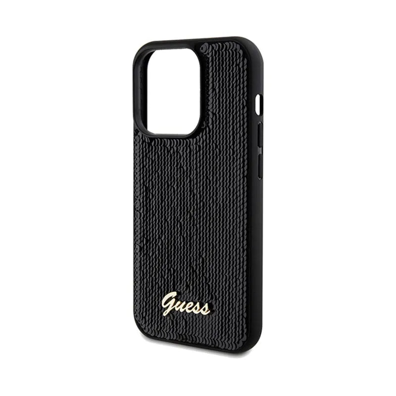 Guess Sequin Script Metal - dėklas iPhone 14 Pro Max (juodas)