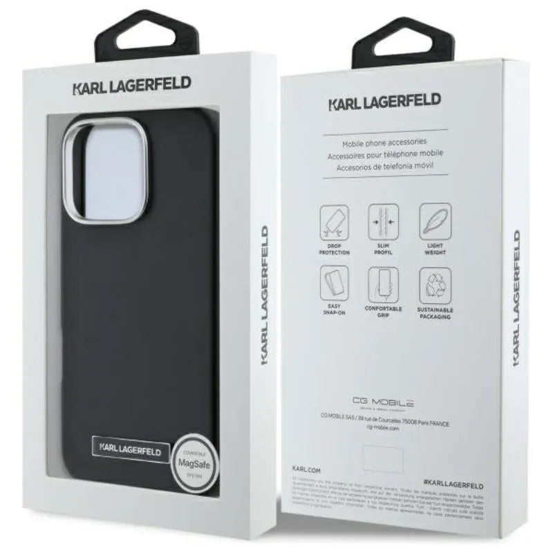 Karl Lagerfeld FW Metal Plate MagSafe - dėklas iPhone 16 Pro (juodas)
