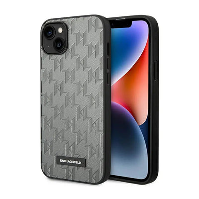 Karl Lagerfeld Saffiano Mono Metal Logo – dėklas iPhone 14 Plus (pilkas)