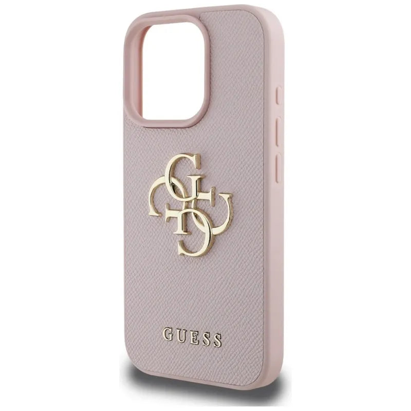 Guess Grained Big 4G Logo Small Classic Logo – dėklas iPhone 16 Pro (rožinis)