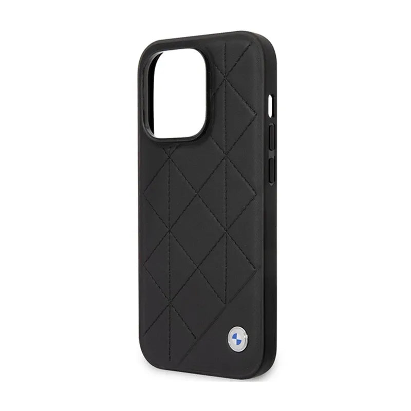 BMW Leather Quilted dėklas, skirtas iPhone 14 Pro (juodas)