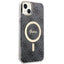 Guess Bundle Pack MagSafe 4G – rinkinys: dėklas iPhone 14 Plus + MagSafe įkroviklis (juoda/auksinė)