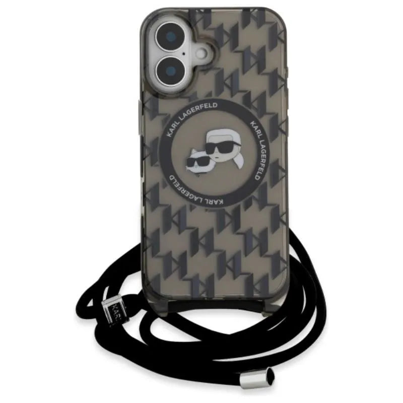 Karl Lagerfeld IML Crossbody Monogram Karl & Choupette Head MagSafe – dėklas iPhone 16 (juodas)