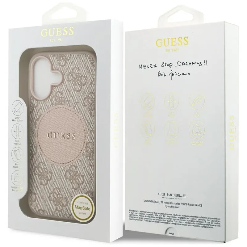 Guess 4G Circle Classic Logo MagSafe – dėklas iPhone 17 (rožinis)