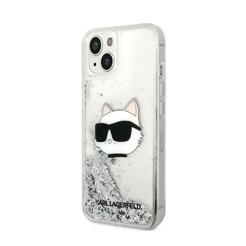 Karl Lagerfeld Liquid Glitter NFT Choupette Head – dėklas iPhone 14 Plus (sidabrinis)