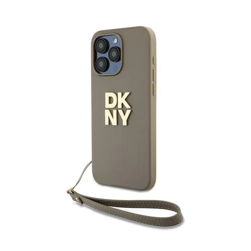 DKNY Wrist Strap Stock Logo – Dėklas iPhone 15 Pro Max (smėlio spalvos)