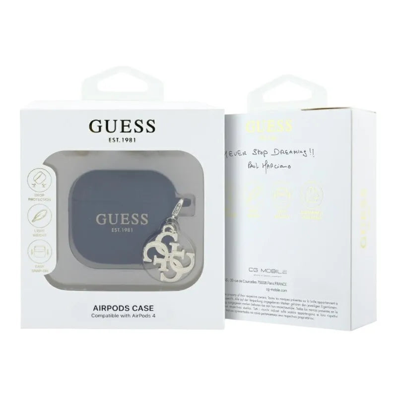 Guess Silicone 4G Charm – AirPods 4 dėklas (juodas)