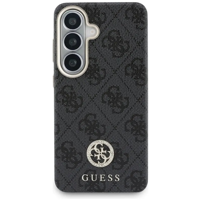 Guess 4G Rhinestone Round Logo MagSafe – Samsung Galaxy S26 dėklas (juodas)