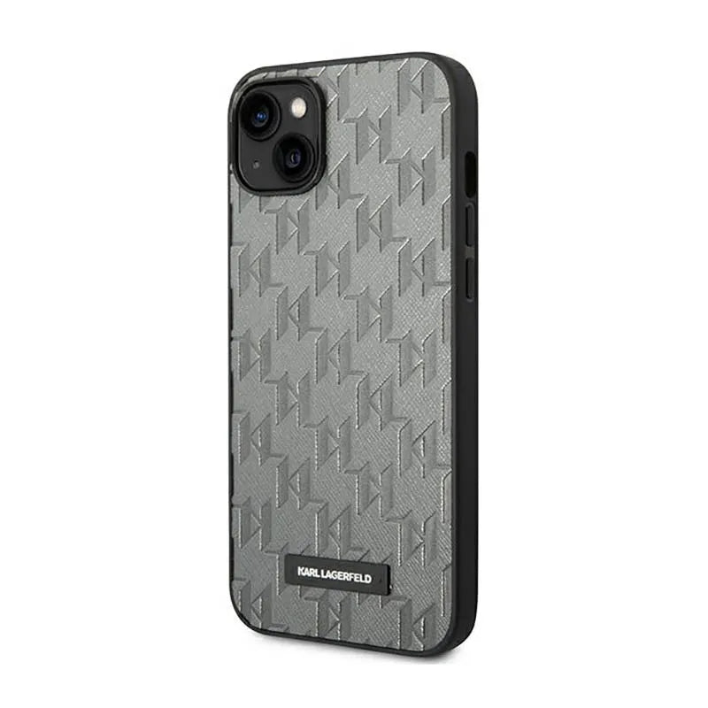Karl Lagerfeld Saffiano Mono Metal Logo – dėklas iPhone 14 Plus (pilkas)