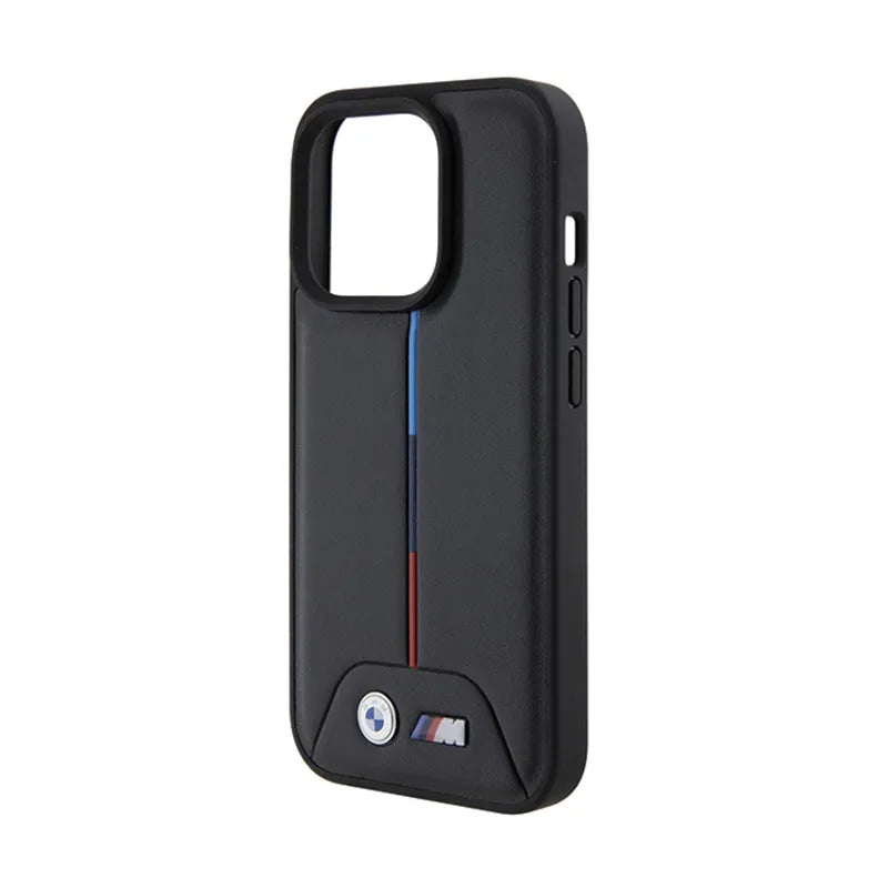 BMW Quilted Tricolor dėklas, skirtas iPhone 15 Pro (juodas)