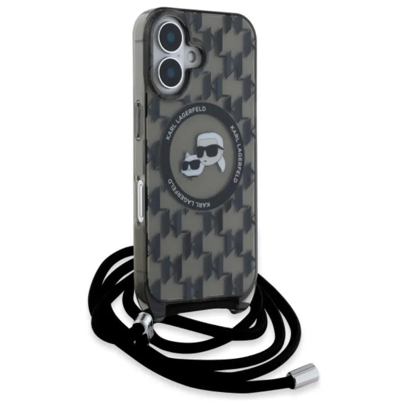 Karl Lagerfeld IML Crossbody Monogram Karl & Choupette Head MagSafe – dėklas iPhone 16 (juodas)