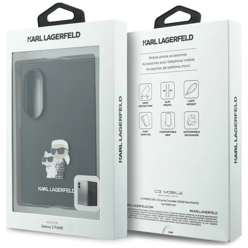 Karl Lagerfeld Saffiano Karl & Choupette Pin - Samsung Galaxy Z Fold 8 dėklas (juodas)