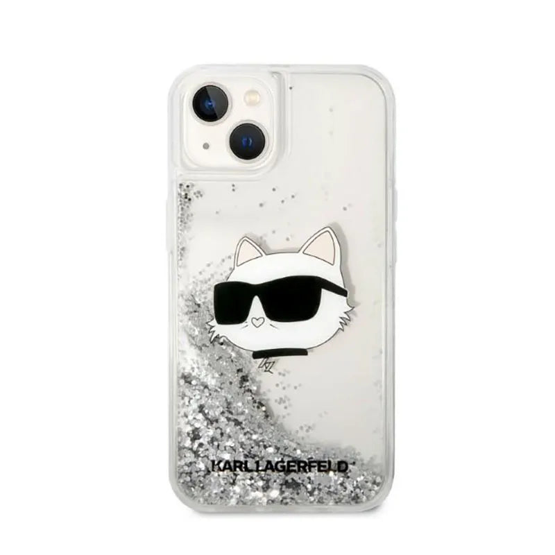 Karl Lagerfeld Liquid Glitter NFT Choupette Head – dėklas iPhone 14 Plus (sidabrinis)