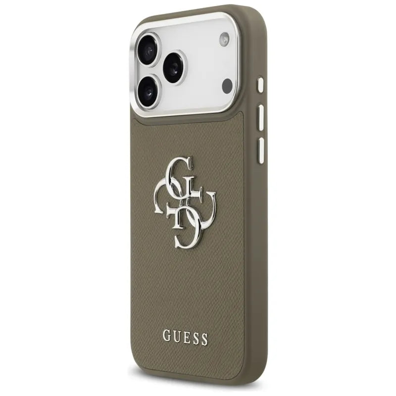 Guess Grained Big 4G Classic Logo – dėklas, skirtas iPhone 17 Pro Max (rudas)