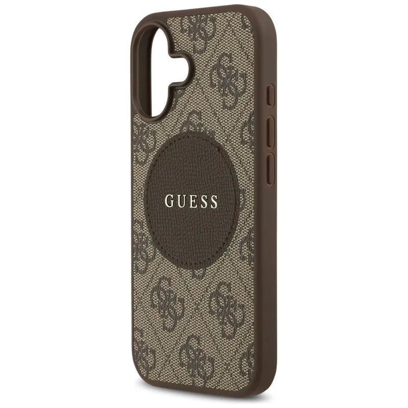 Guess 4G Circle Classic Logo MagSafe – dėklas iPhone 17 (rudas)