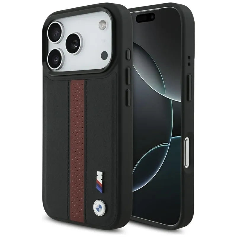 BMW M Perforated Stripe Logo MagSafe – iPhone 17 Pro dėklas (raudonas)