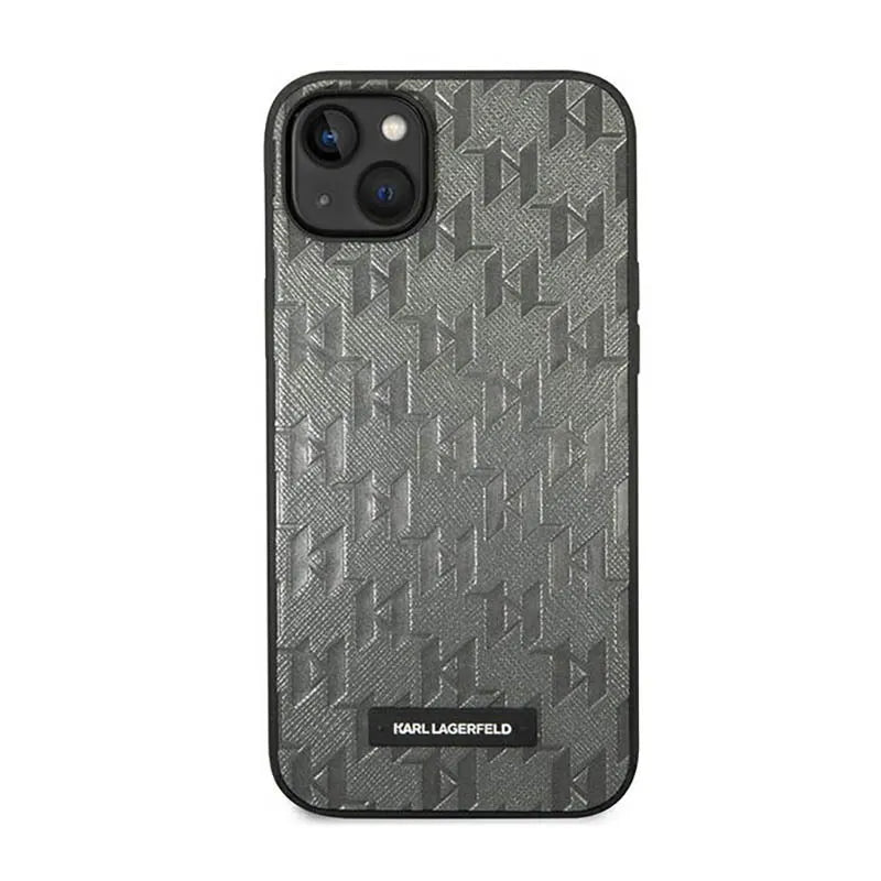 Karl Lagerfeld Saffiano Mono Metal Logo – dėklas iPhone 14 Plus (pilkas)