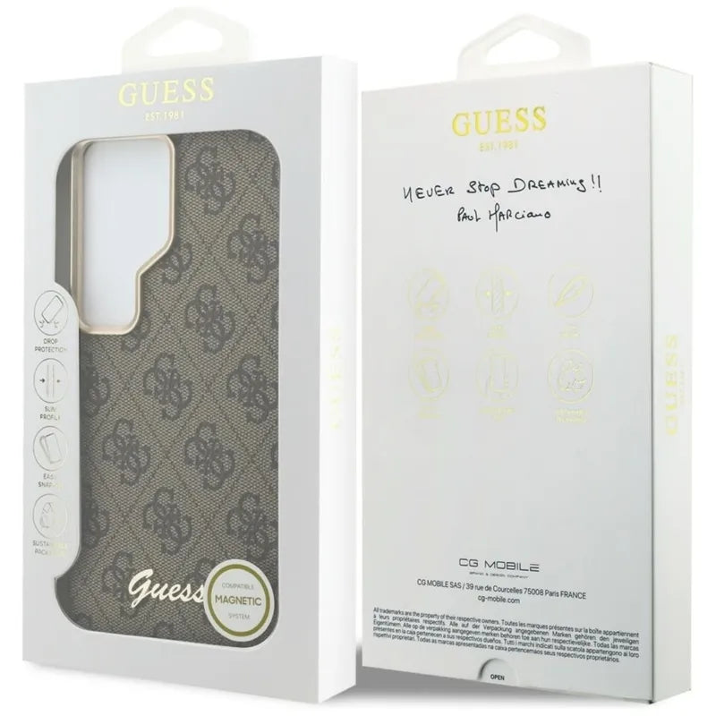 Guess 4G Script MagSafe dėklas - Samsung Galaxy S26 Ultra (ruda)