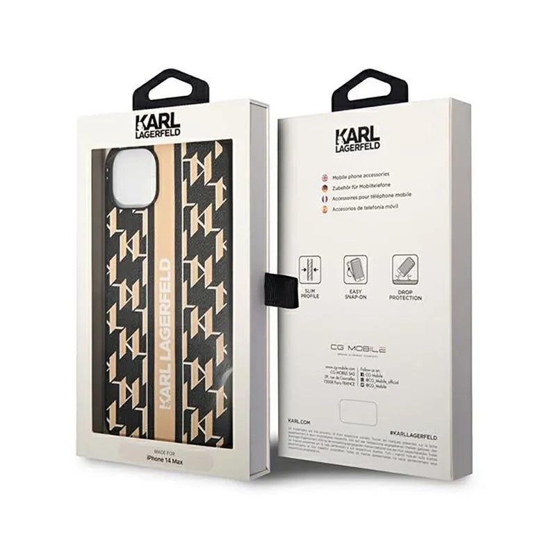 Karl Lagerfeld Monogram Stripe – Dėklas iPhone 14 Plus (Rudas)