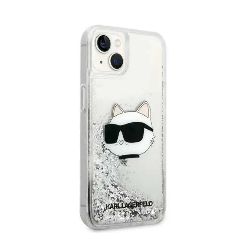 Karl Lagerfeld Liquid Glitter NFT Choupette Head – dėklas iPhone 14 Plus (sidabrinis)