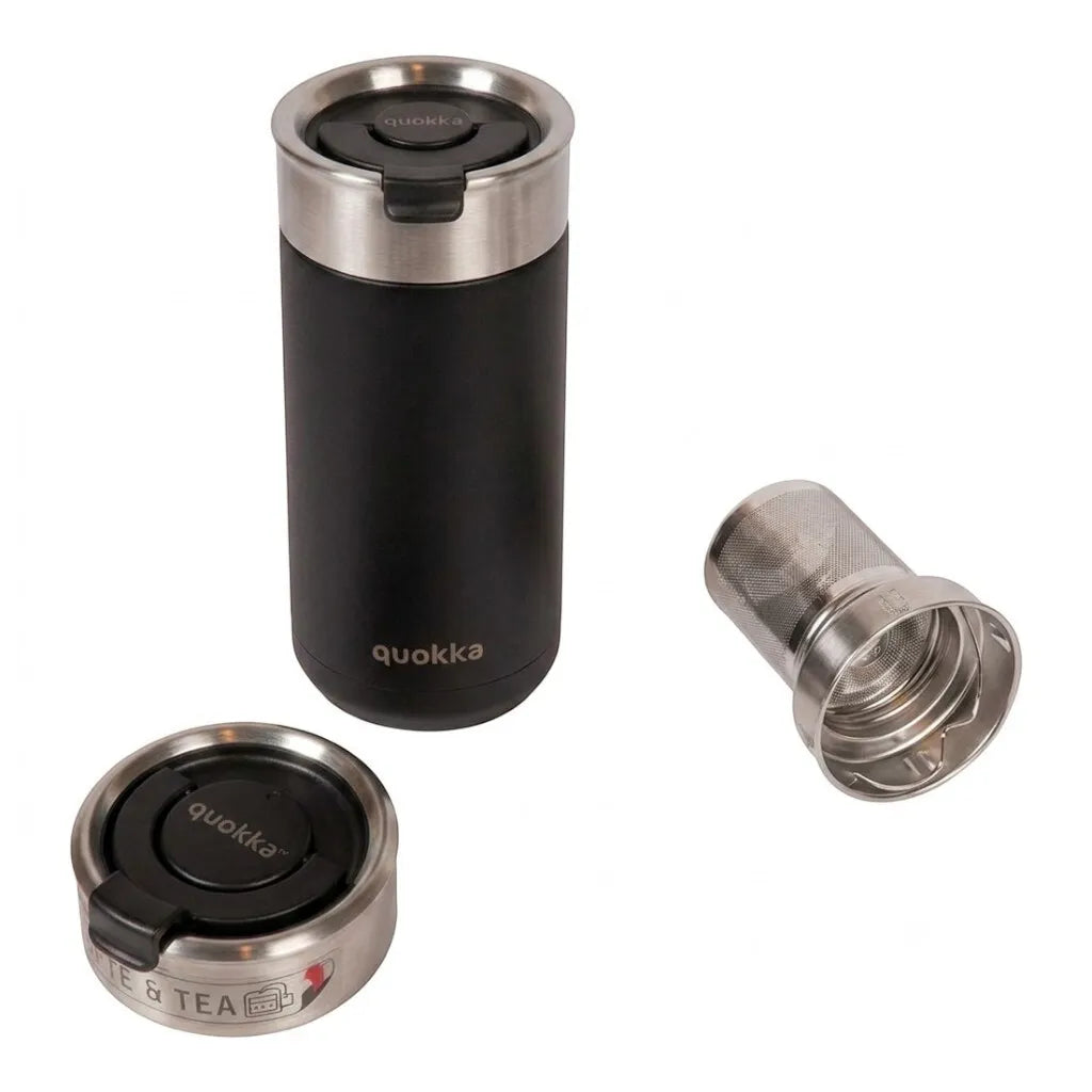 Quokka Boost Coffee Tumbler – nerūdijančio plieno termopuodelis su sieteliu 400 ml (juodas)