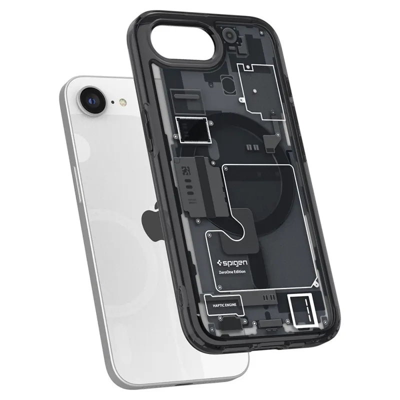Spigen Ultra Hybrid Mag MagSafe – dėklas, skirtas iPhone 17e / 16e (Zero One Black)