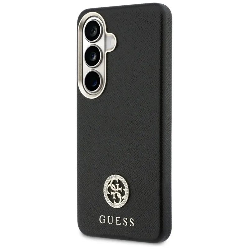 Guess Rhinestone Round Logo MagSafe – dėklas Samsung Galaxy S26 (juodas)