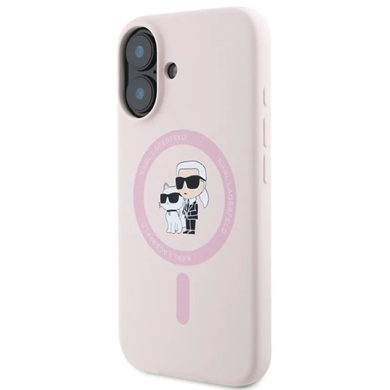 Karl Lagerfeld Silicone Karl & Choupette Ring MagSafe - Dėklas iPhone 16 Plus (rožinis)