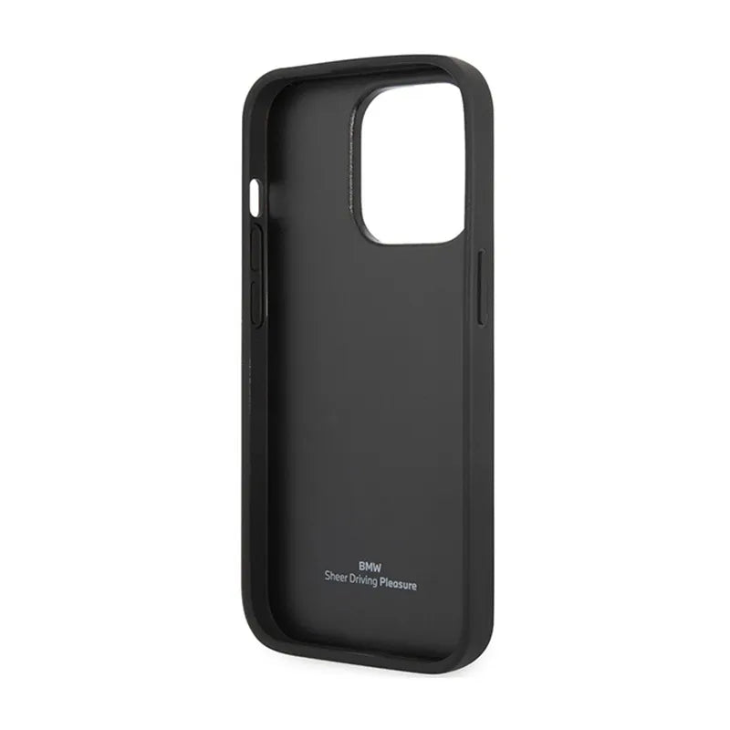 BMW Leather Quilted dėklas, skirtas iPhone 14 Pro (juodas)