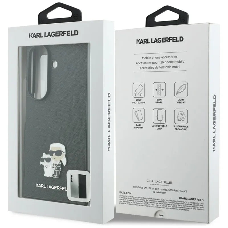 Karl Lagerfeld Saffiano Karl & Choupette Pin - Dėklas Samsung Galaxy Z Fold 8 Ultra (juodas)