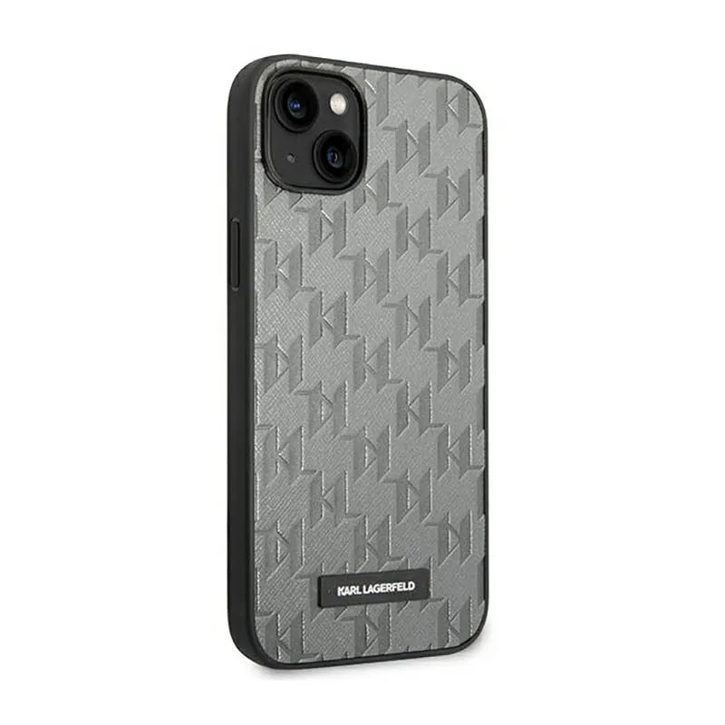 Karl Lagerfeld Saffiano Mono Metal Logo – dėklas iPhone 14 Plus (pilkas)