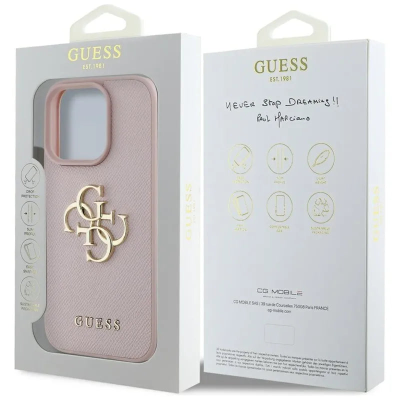 Guess Grained Big 4G Logo Small Classic Logo – dėklas iPhone 16 Pro (rožinis)