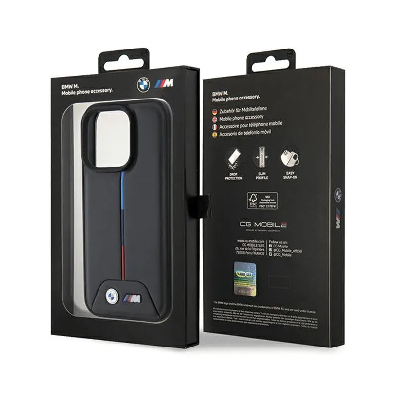 BMW Quilted Tricolor dėklas, skirtas iPhone 15 Pro (juodas)