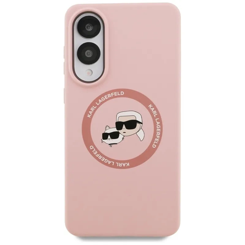 Karl Lagerfeld Silicone Double Heads And Circle MagSafe – dėklas Samsung Galaxy S25 Edge (rožinis)