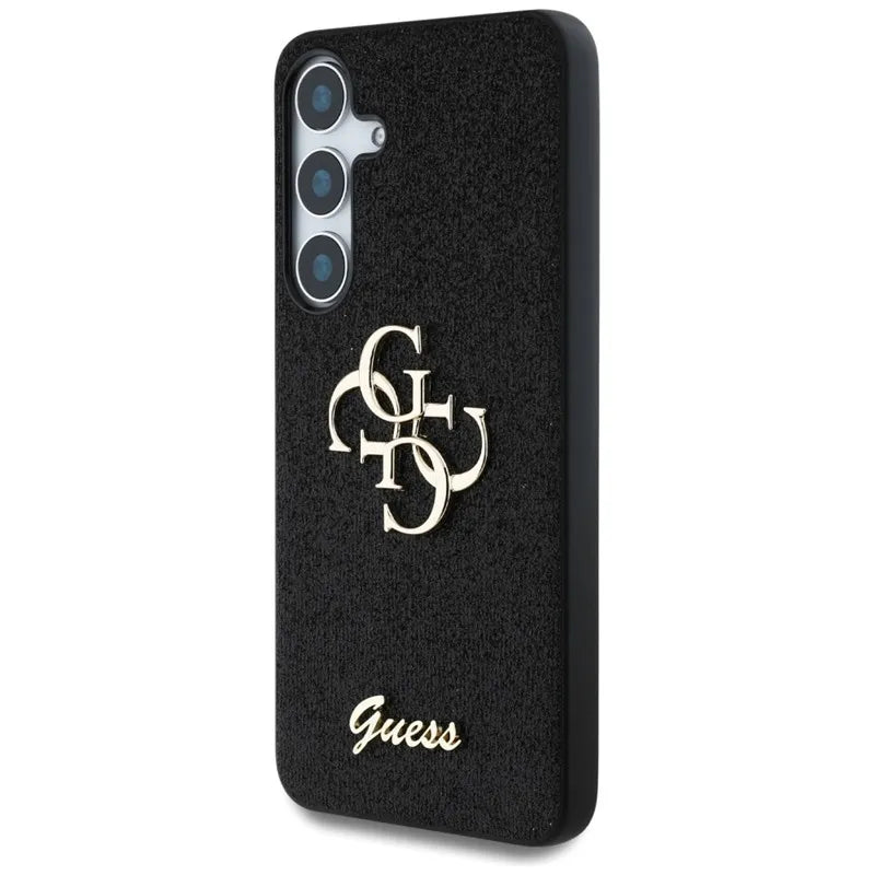 Guess Fixed Glitter Big 4G Metal Logo – dėklas Samsung Galaxy S25+ (juodas)