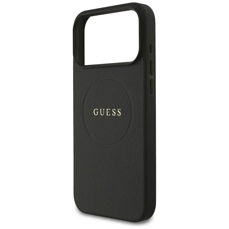 Guess Grained Ring MagSafe – Dėklas iPhone 17 Pro Max (juodas)