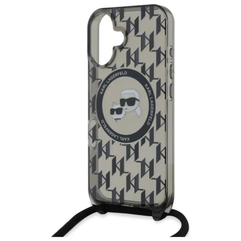 Karl Lagerfeld IML Crossbody Monogram Karl & Choupette Head MagSafe – dėklas iPhone 16 (juodas)