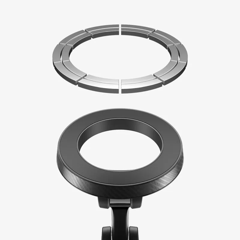 Spigen MFT36 – „MagSafe“ magnetinis automobilinis laikiklis, tvirtinamas prie prietaisų skydelio arba priekinio stiklo (juodas)