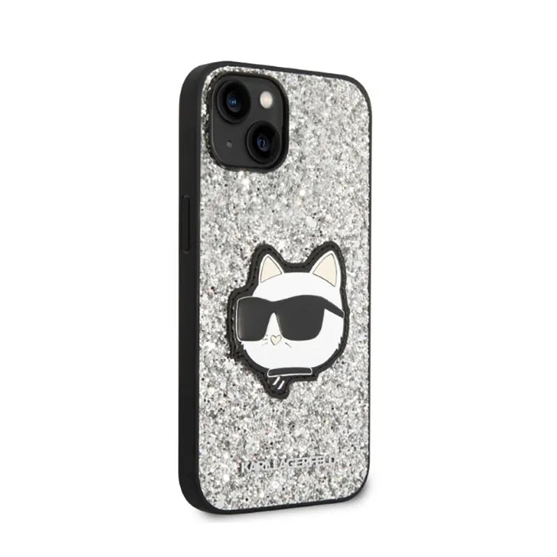 Karl Lagerfeld NFT Glitter Choupette Patch – dėklas iPhone 14 (sidabrinis)