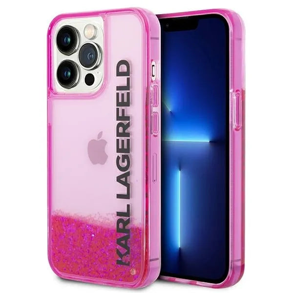 Karl Lagerfeld Liquid Glitter Translucent Elongated Logo dėklas – dėklas iPhone 14 Pro (rožinis)