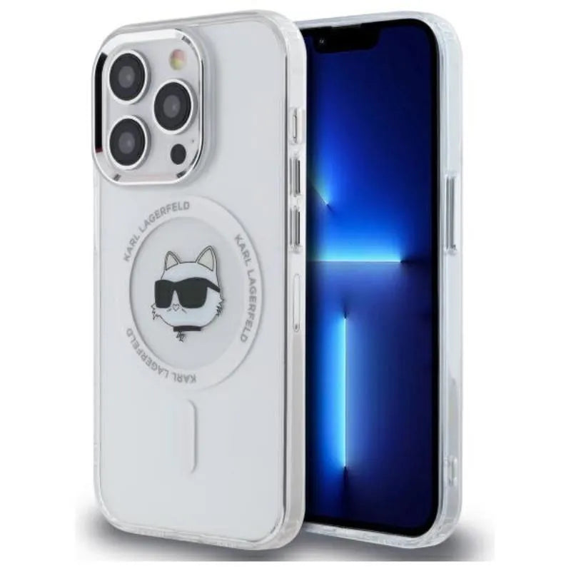 Karl Lagerfeld IML Metal Choupette Head MagSafe – dėklas iPhone 14 Pro (baltas)
