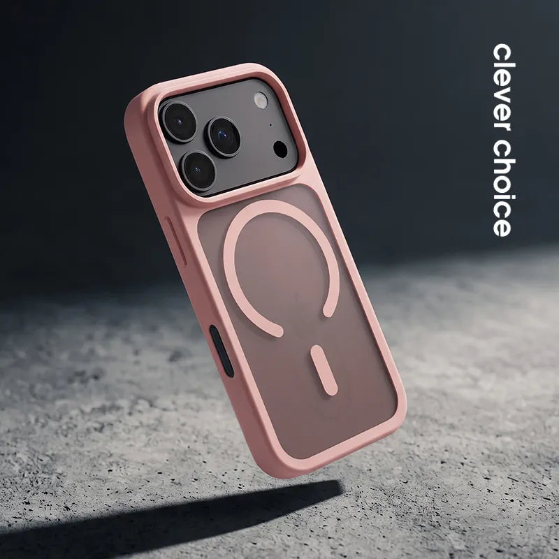 Crong Hybrid Matte Magnetic – MagSafe dėklas, skirtas iPhone 18 Pro / 17 Pro (rožinis)