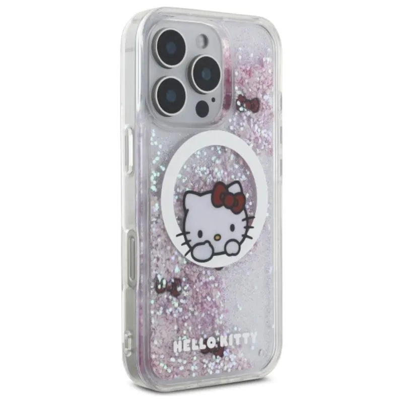 Hello Kitty Liquid Glitter Sweet Kitty Bows MagSafe – dėklas iPhone 16 Pro (baltas)