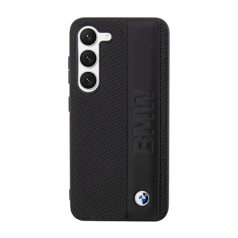 BMW Leather Textured & Stripe – dėklas Samsung Galaxy S23+ (juodas)