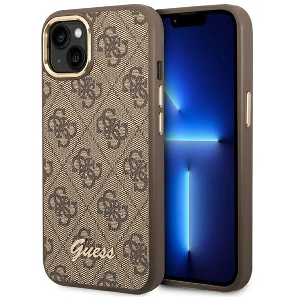 Guess 4G Metal Camera Outline dėklas – dėklas iPhone 14 Plus telefonui (rudas)