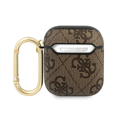 Guess 4G Script Metal Collection – dėklas Apple AirPods 1/2 gen (rudos spalvos)